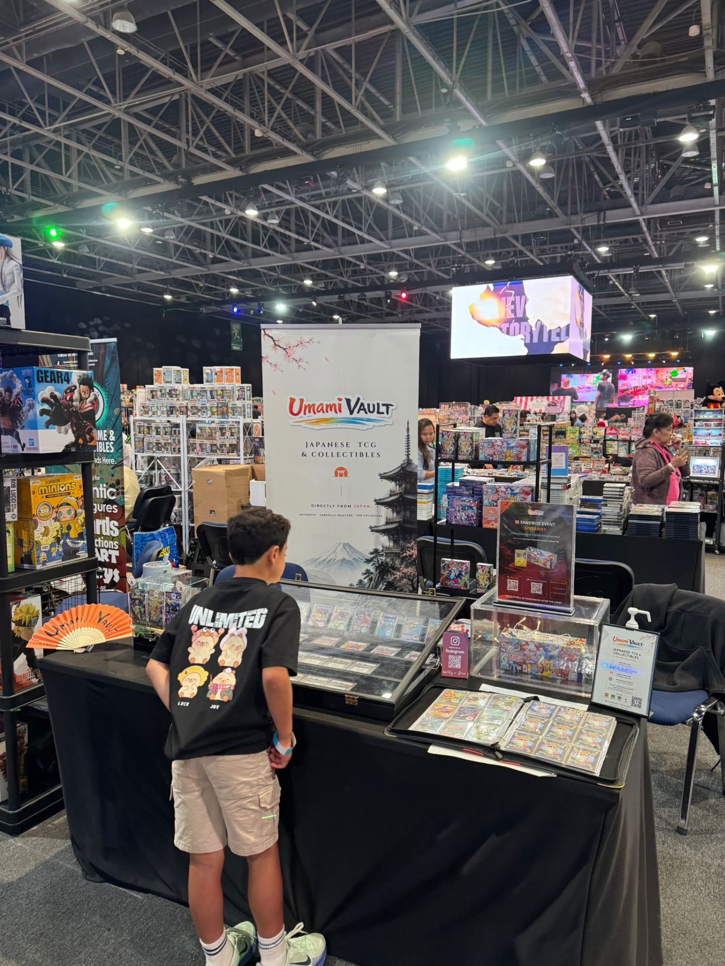 PSA cards displayed at a convention
