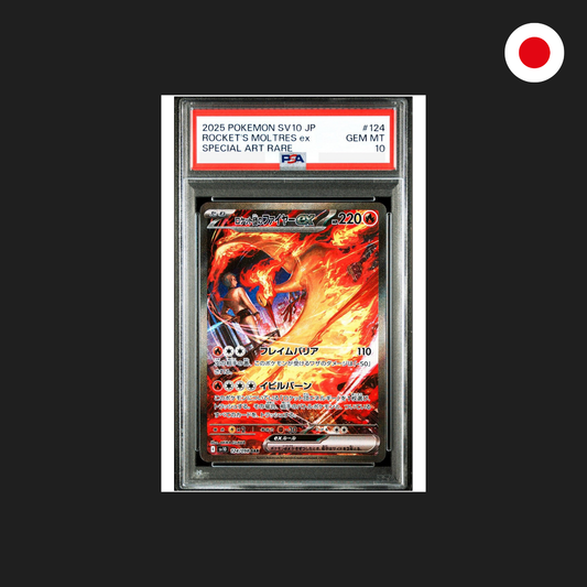 Moltres EX SAR PSA 10 Gem Mint – Glory of Team Rocket Carta Pokemon SV10 124